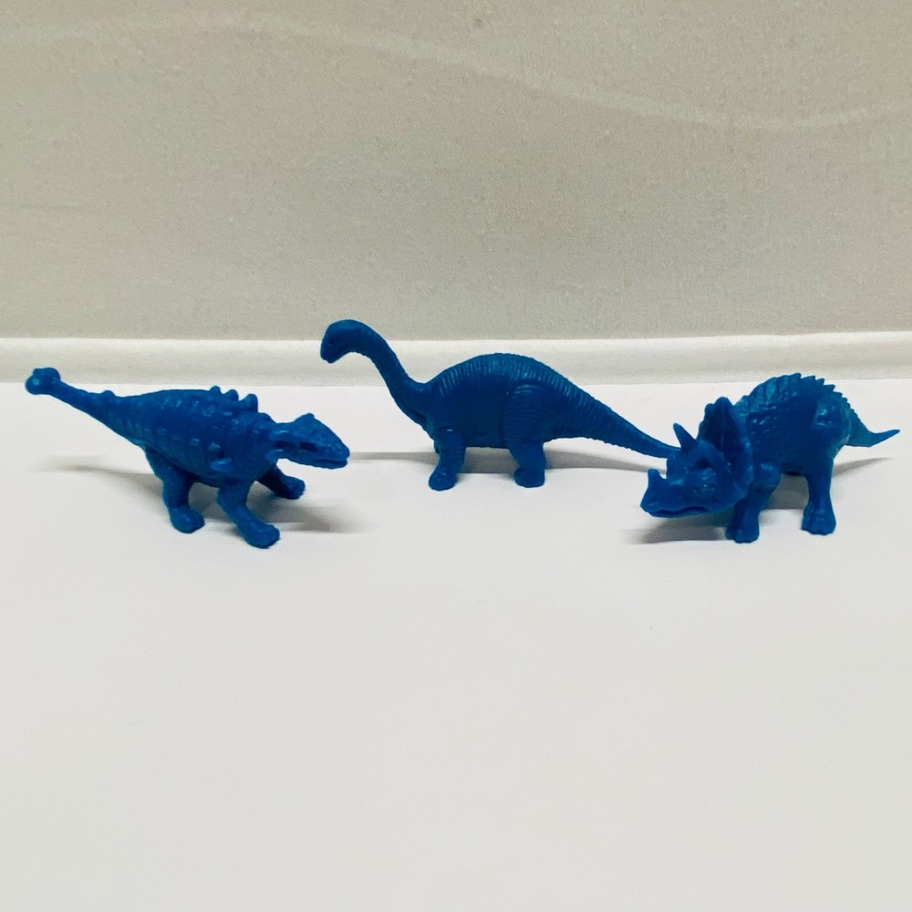 Vintage Dinosaur Figurines Lot of 3 Small Blue 2" Plastic Dinosaurs Figures NOS